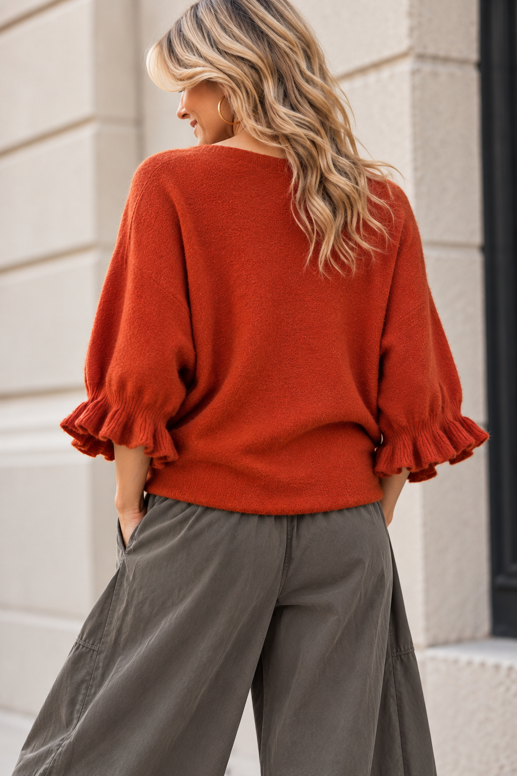 Ada Frill Batwing Jumper Rust