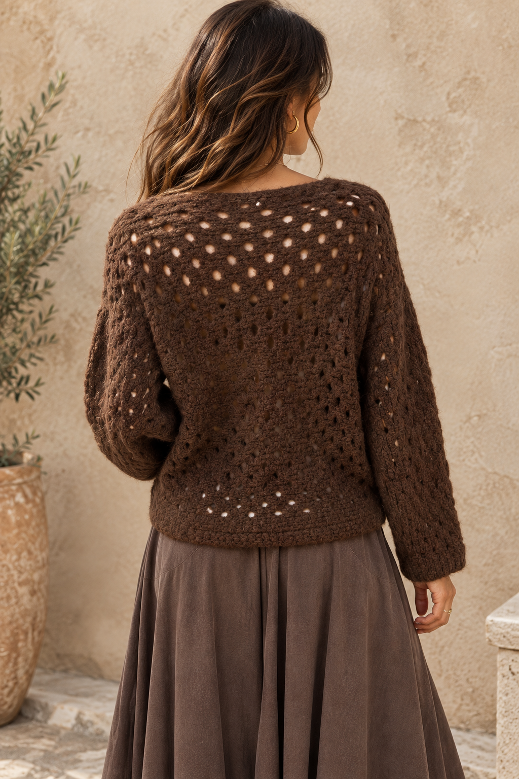 Cora Open Knit Jumper Chocolate