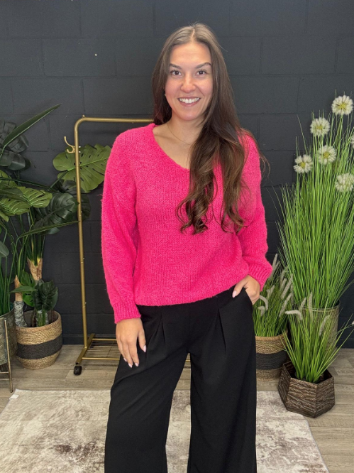 Limoncello V Neck Jumper Fuchsia