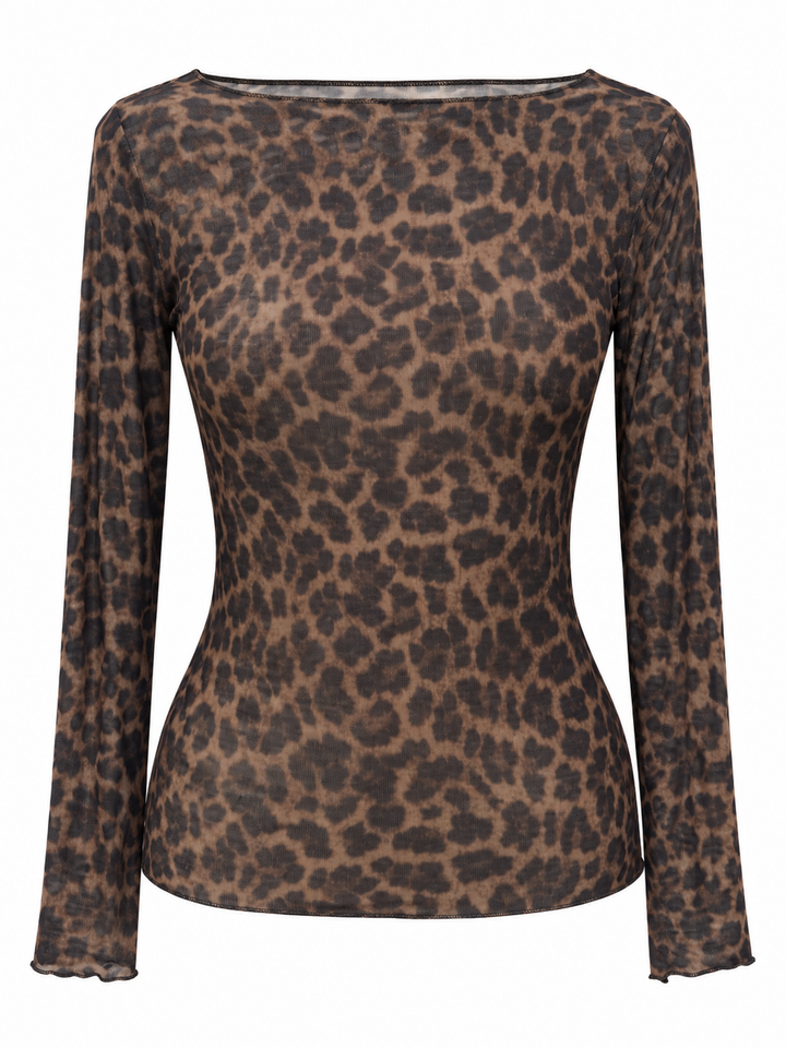 Leopard Print Cashmere Top Chocolate