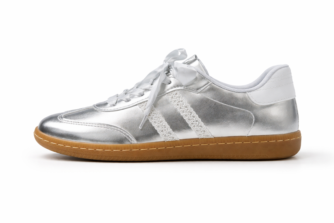 Zhara Ribbon Lace Trainers Silver