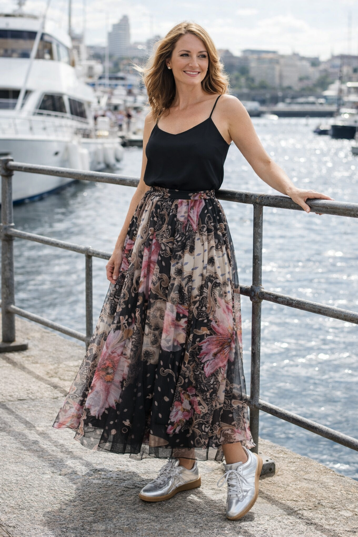 Jovanna Floral Tulle Skirt Black