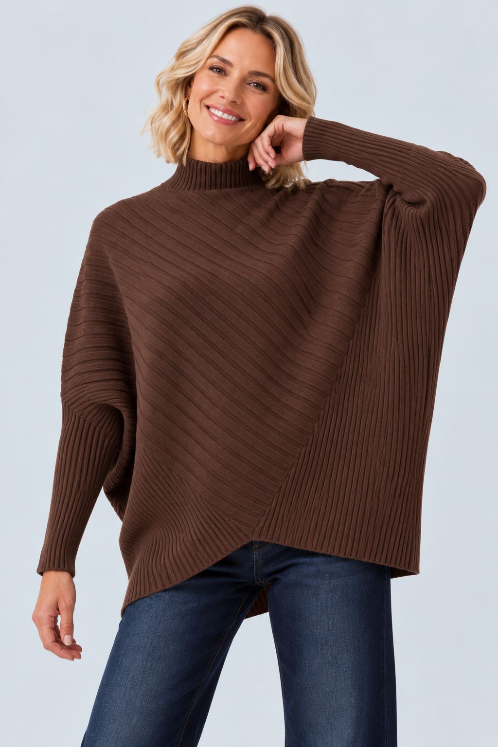 Libbie Ribbed Batwing Jumper Chocolate