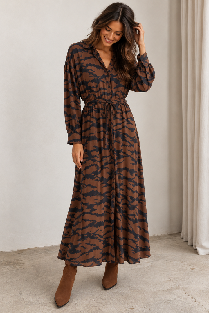 Zariah Zebra Print Dress Chocolate
