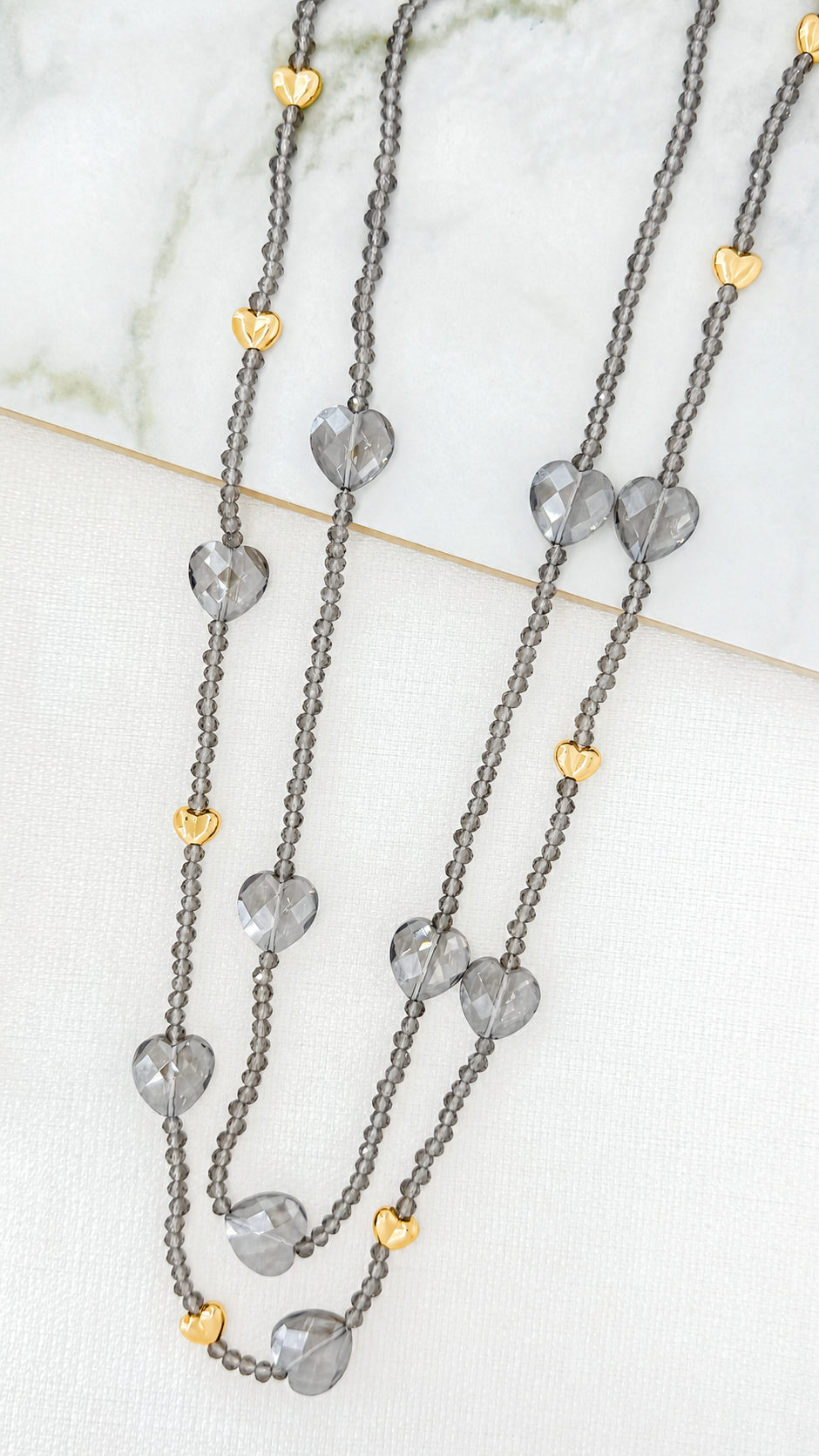 Shadow Heart Crystal Necklace Grey