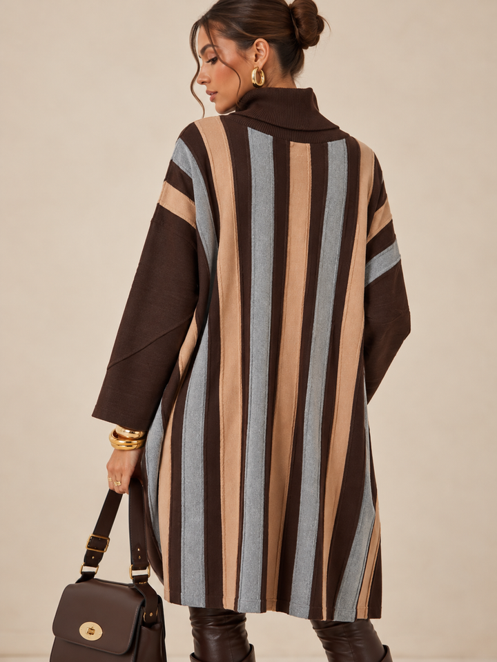 Selene Stripe Roll Neck Tunic Chocolate