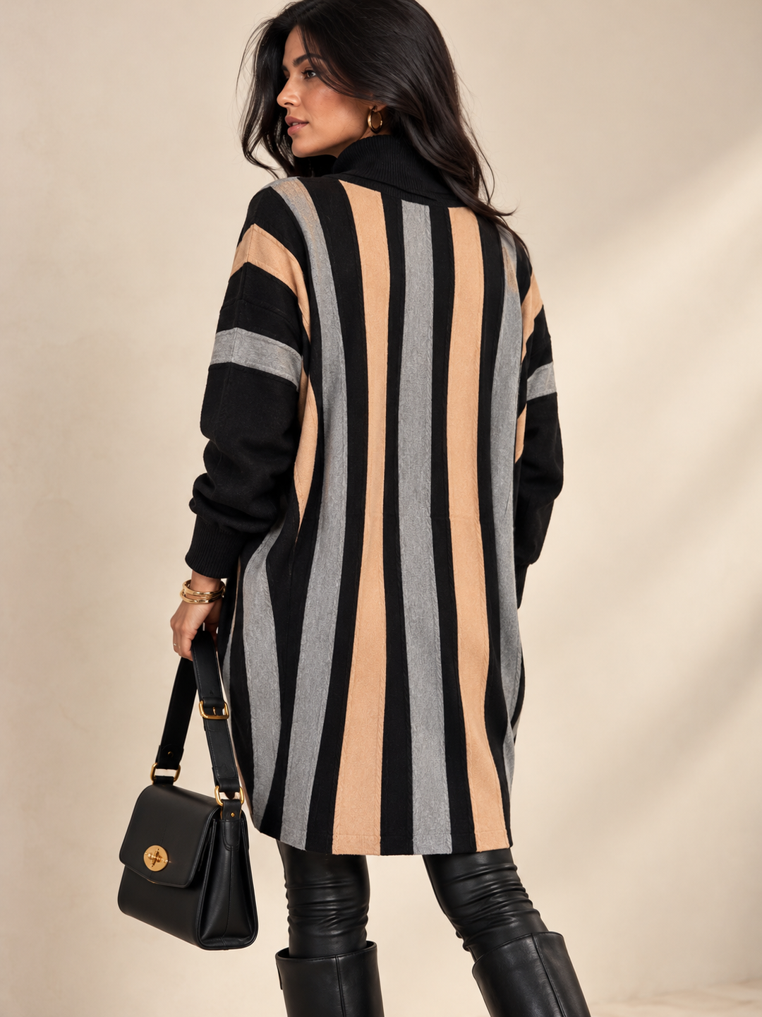 Selene Stripe Roll Neck Tunic Black