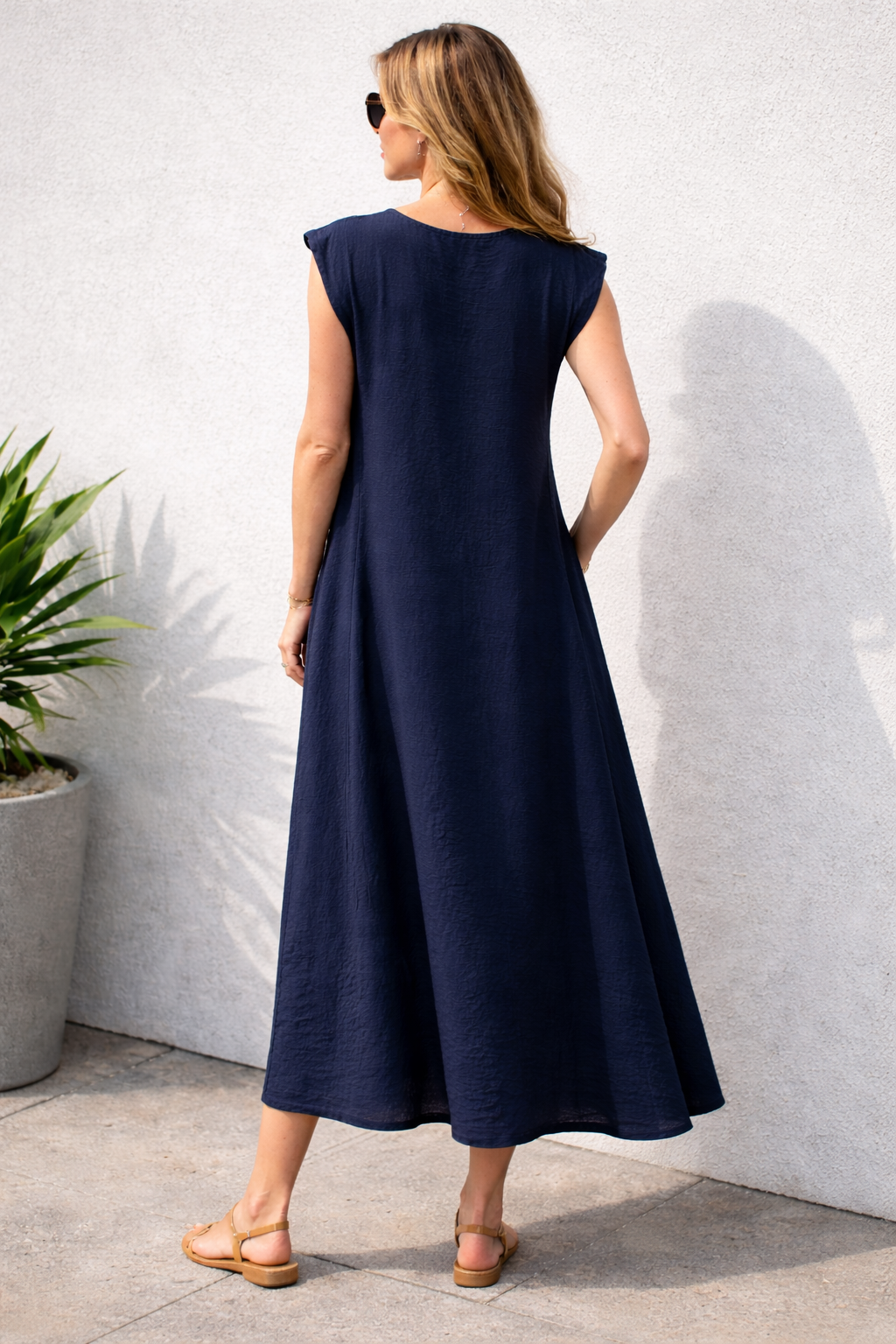 Romina V - Neck Dress Navy
