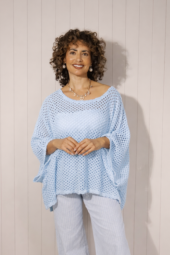 Oaklynn Open Knit Top Blue