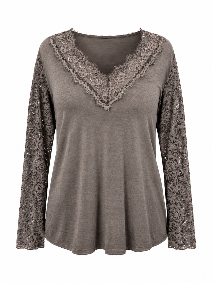 Rosie Lace Long Sleeve Top Mocha