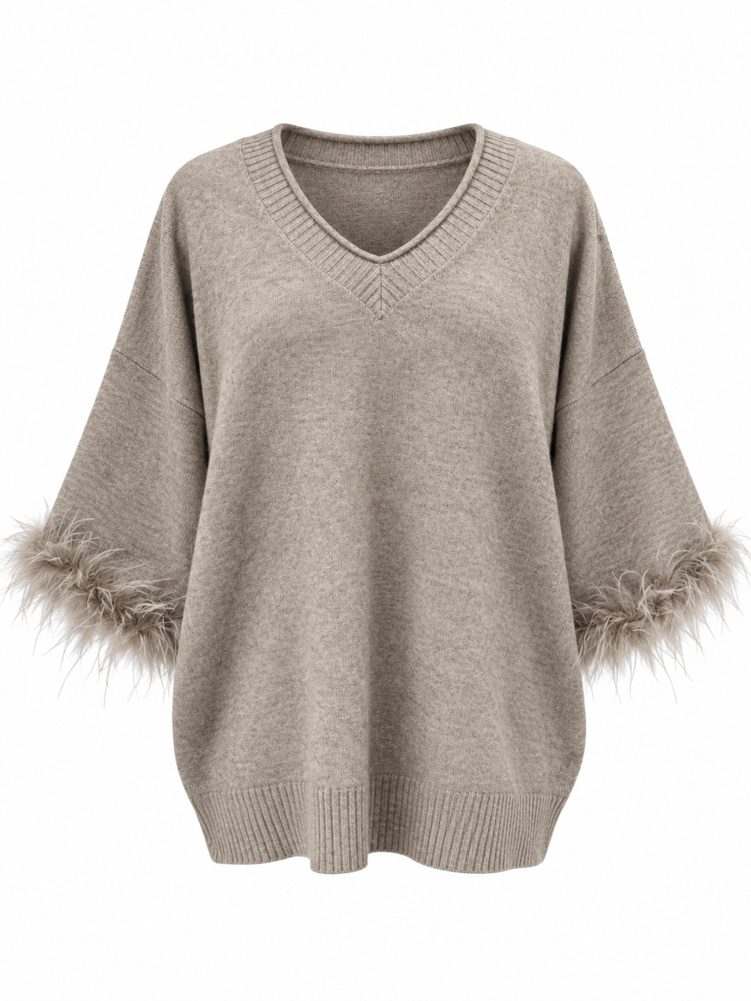 Amorette Faux Feather Jumper Beige