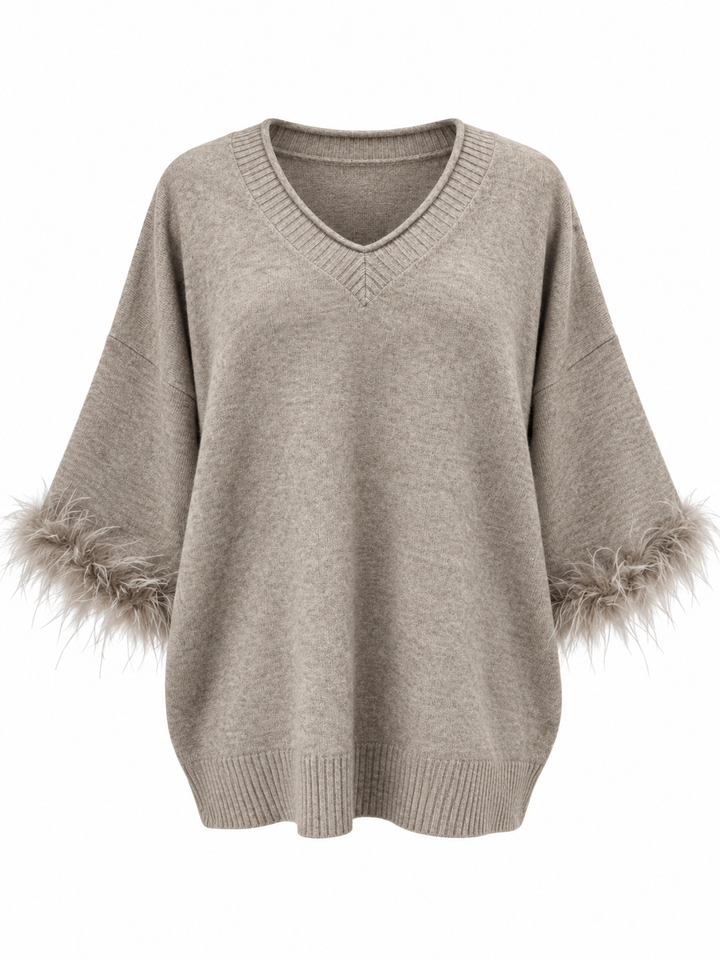 Amorette Faux Feather Jumper Beige