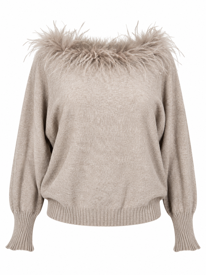 Faux Feather Luxe Jumper Greige