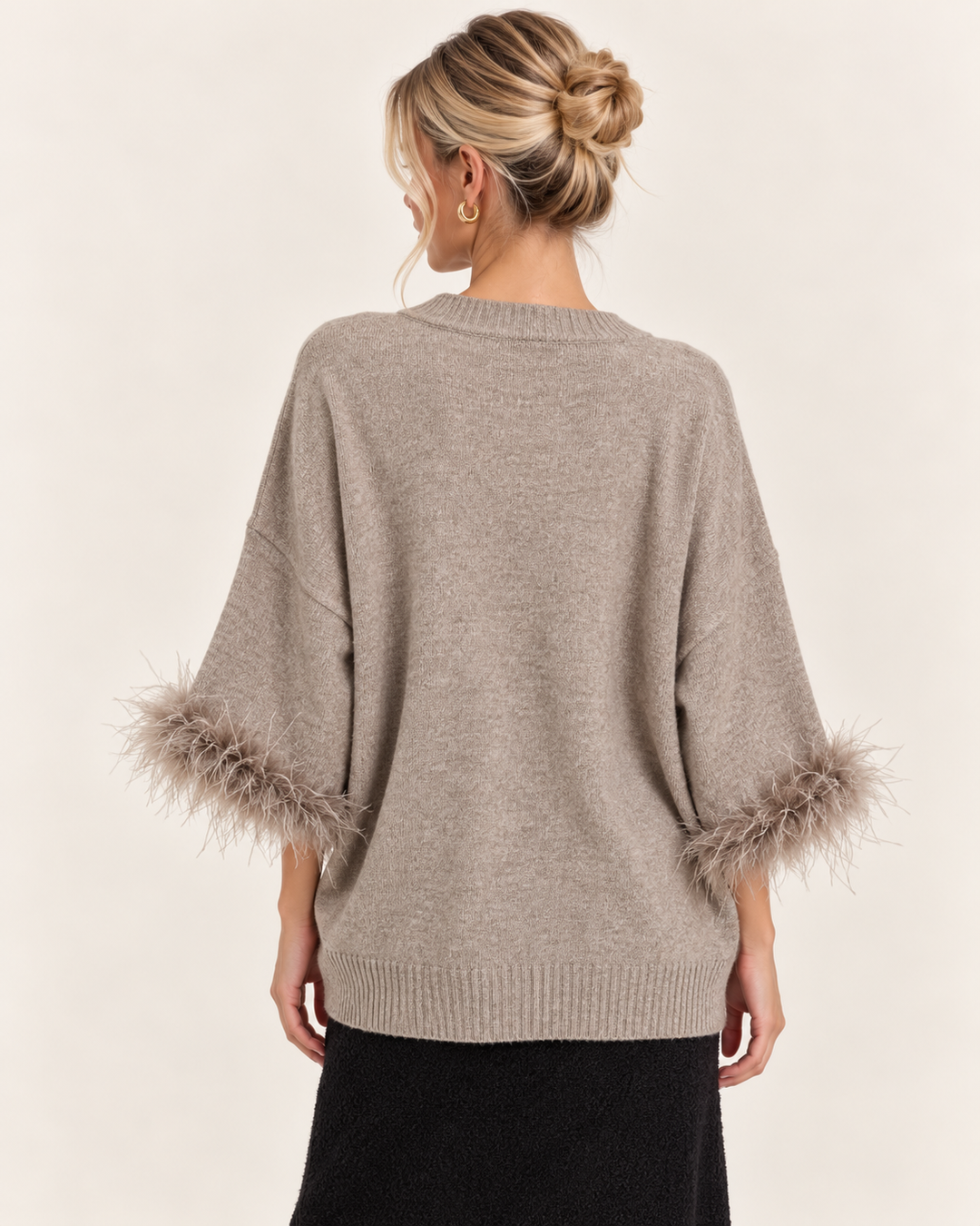 Amorette Faux Feather Jumper Beige