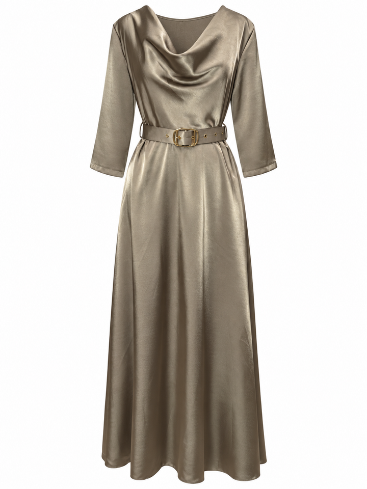 Grace Cowl Neck Belted Dress Pewter