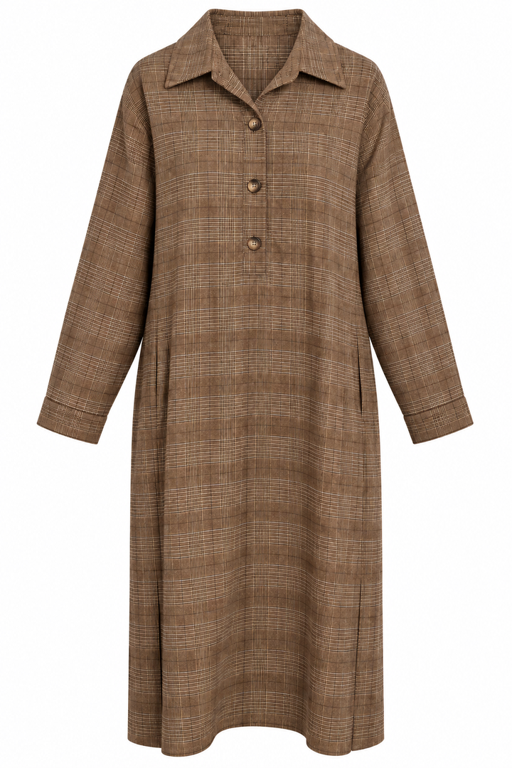 Rustic Charm Tartan Dress Nutmeg
