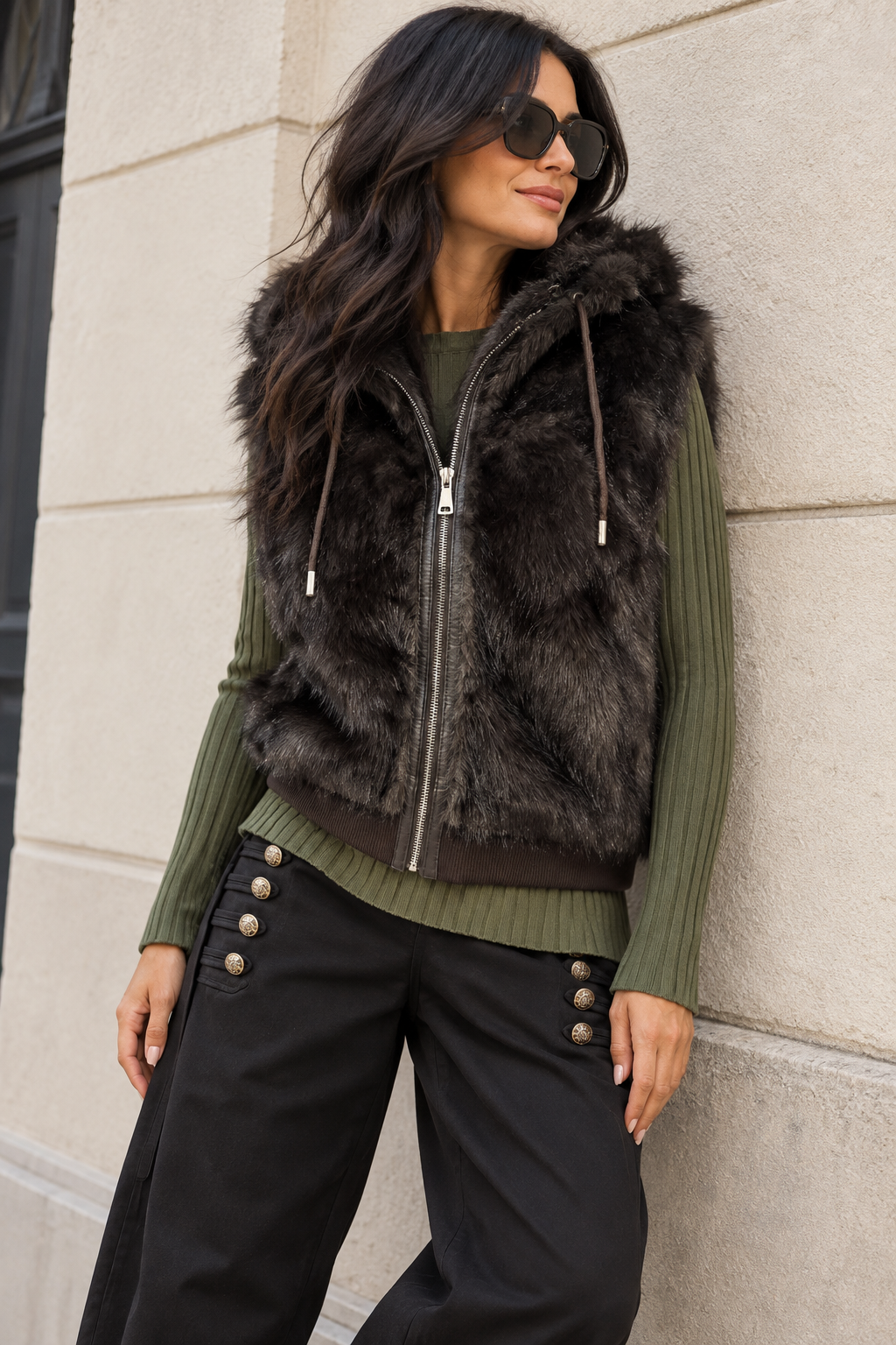 Pixie Faux Fur Luxe Gilet Chocolate
