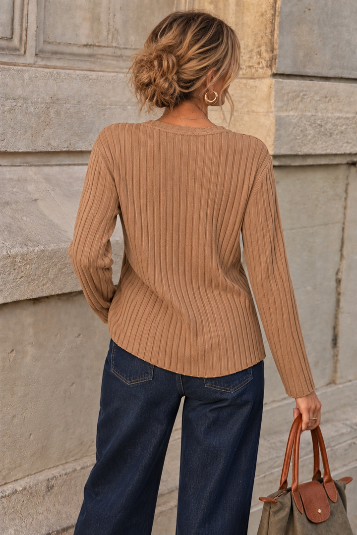 Tammy Rib Scoop Neck Top Camel