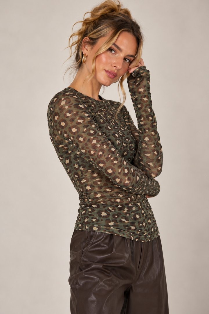 Leopard Print Cashmere Top Emerald