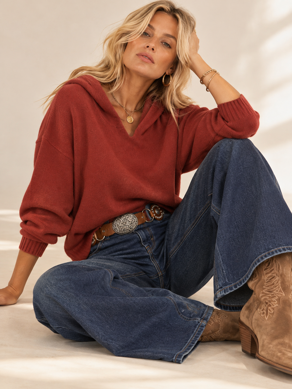 Tiffany Knit Hooded Top Cinnamon