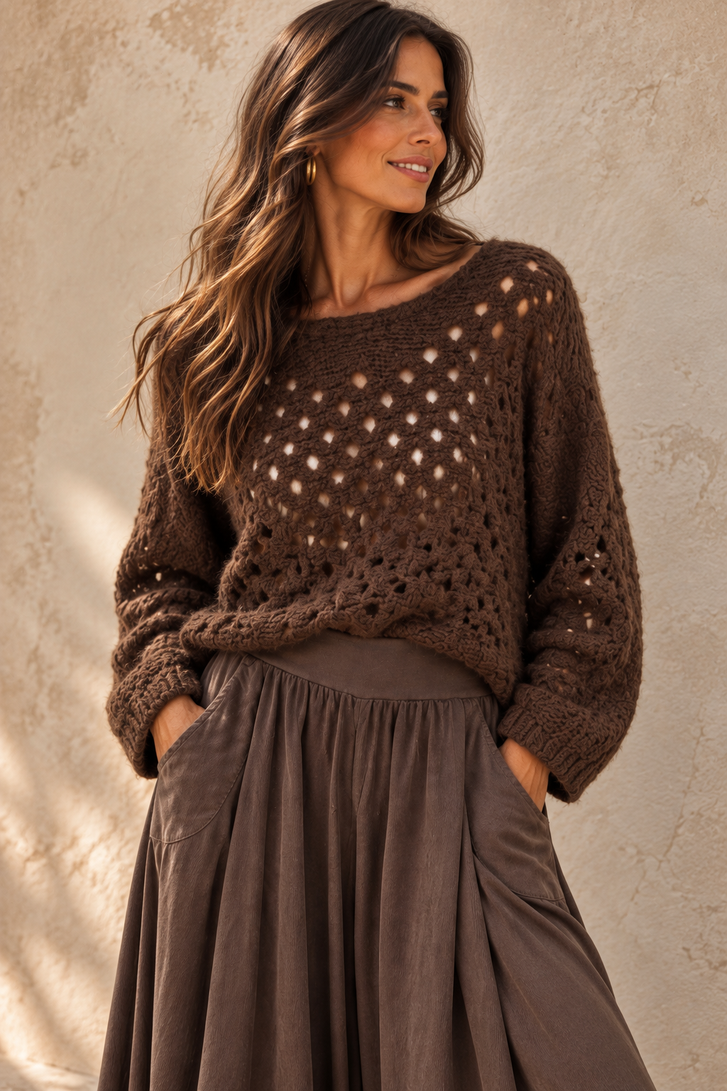 Cora Open Knit Jumper Chocolate