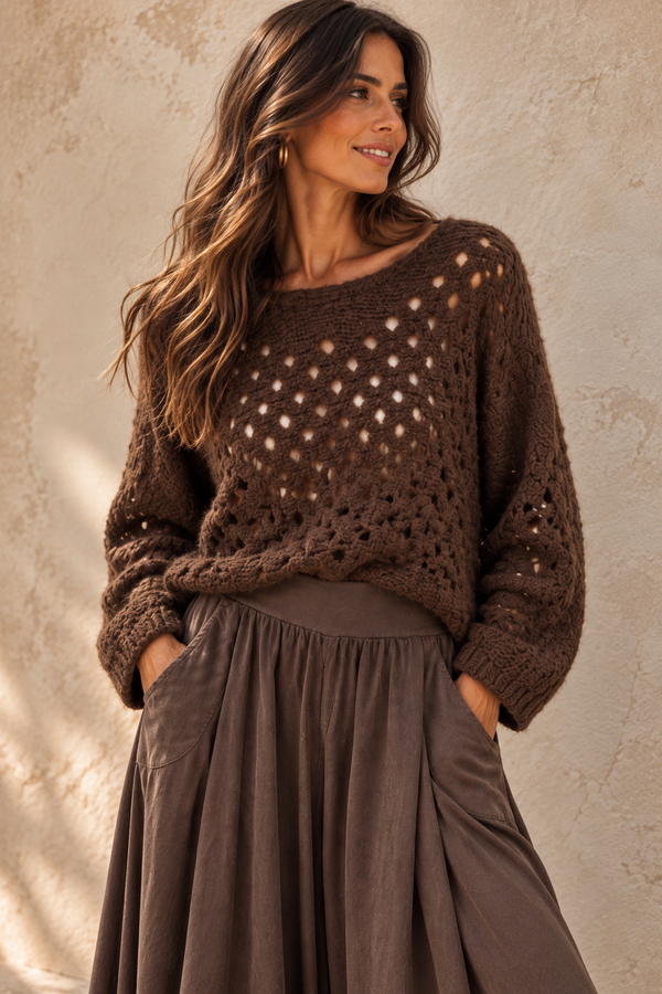 Cora Open Knit Jumper Chocolate
