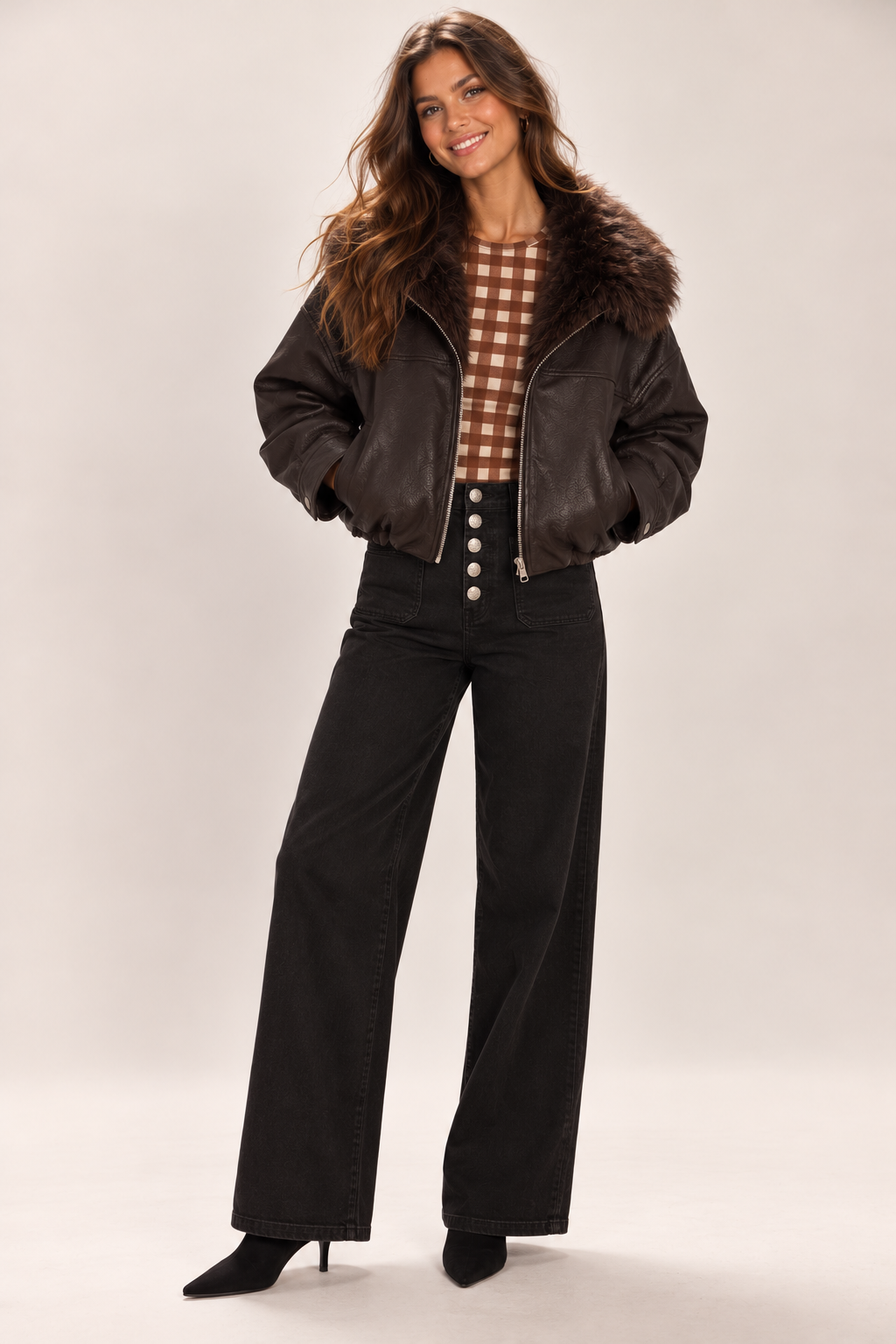 Embellished Button Wide Leg Jeans Black