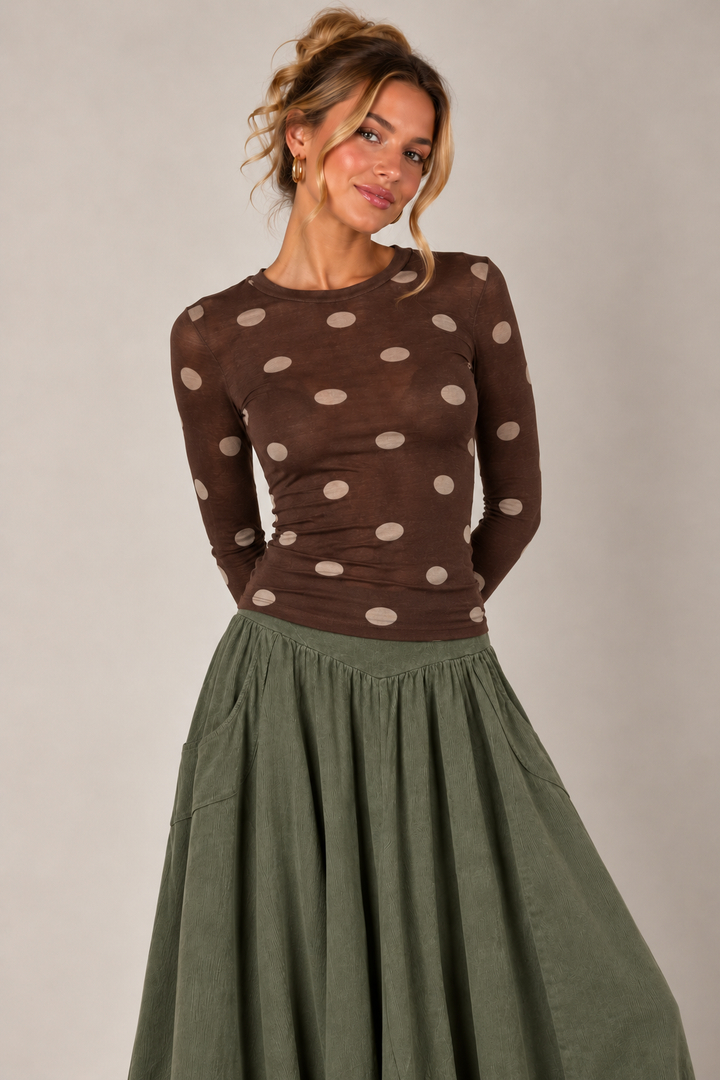 Polka Dot Cashmere Top Chocolate