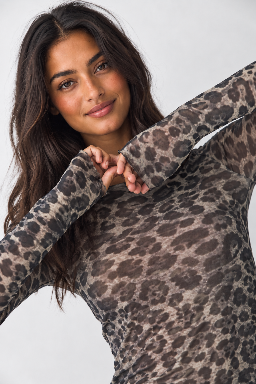 Leopard Print Cashmere Top Grey
