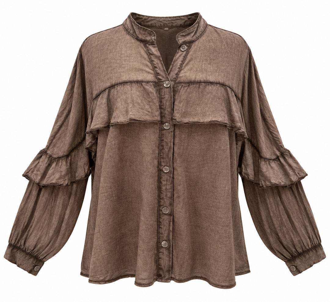 Francis Stone Washed Frill Shirt Mocha