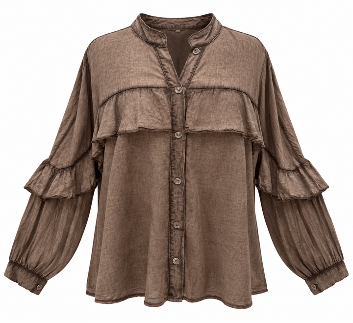 Francis Stone Washed Frill Shirt Mocha