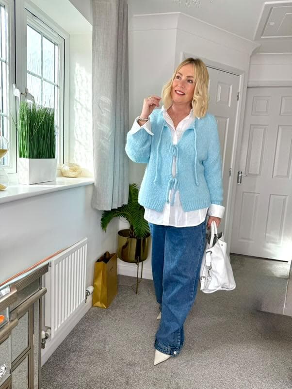 Tie Woollen Cardigan Light Blue