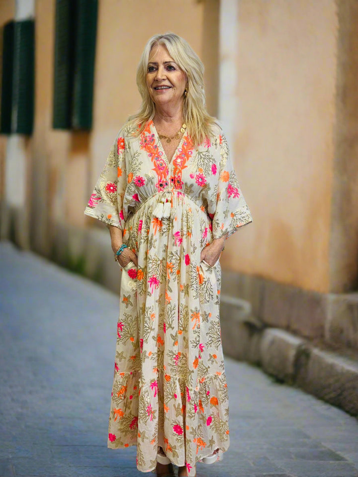 Cyra Embroidered Maxi Dress Natural