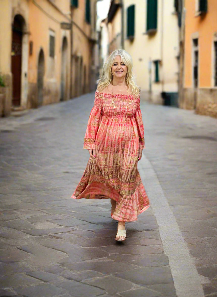 Ginara Gypsy Style Silk Dress Pink