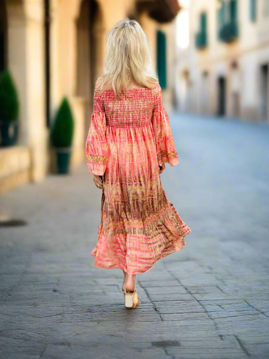Ginara Gypsy Style Silk Dress Pink