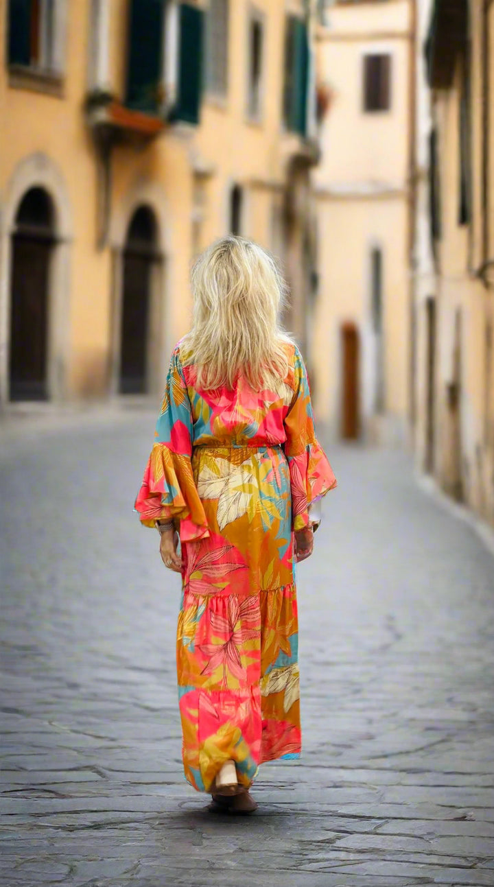 Mina Flower Print Maxi Dress Tan