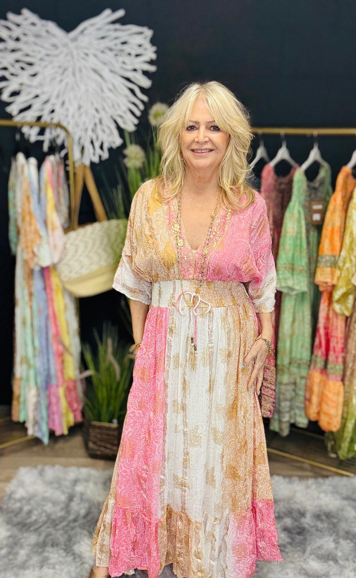 Amoli Maxi dress Pink/ Tan