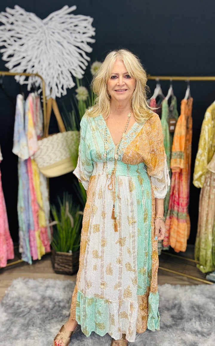 Amoli Maxi dress Aqua/Tan