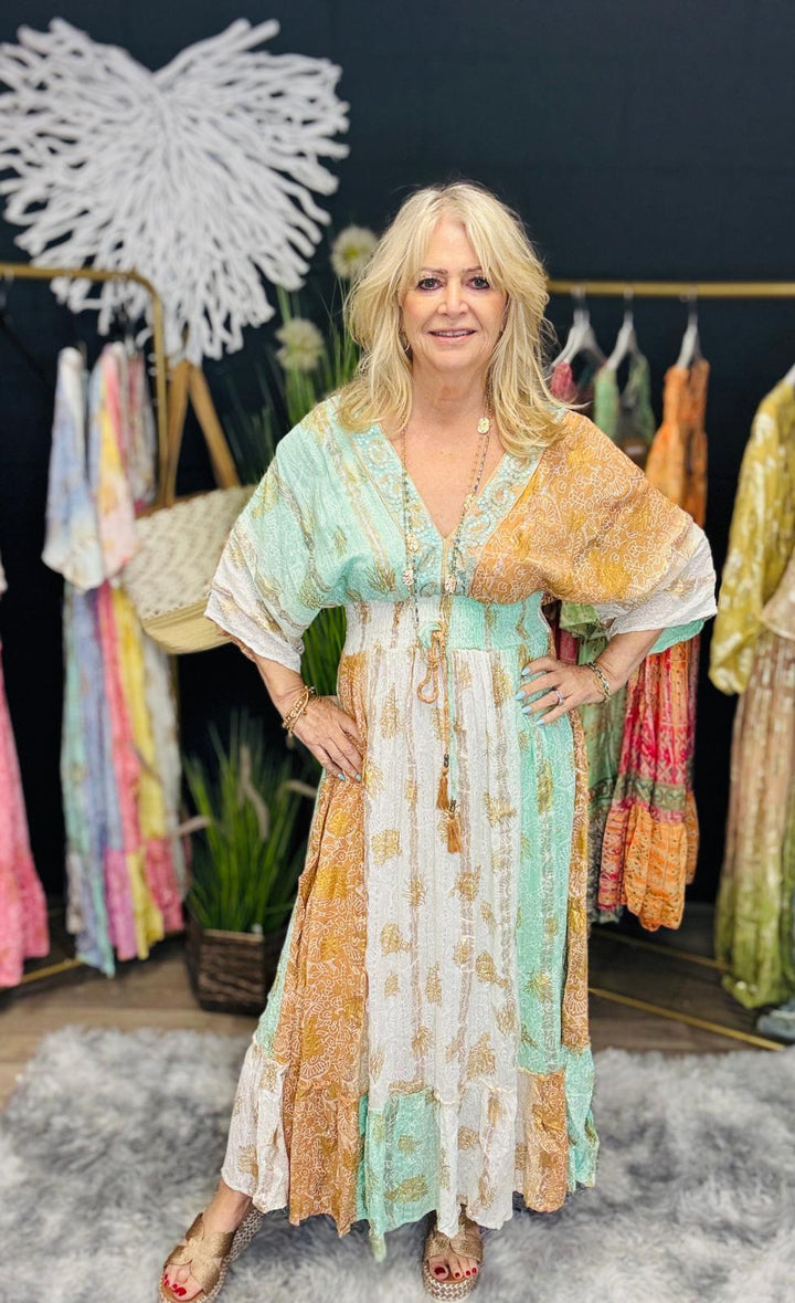 Amoli Maxi dress Aqua/Tan