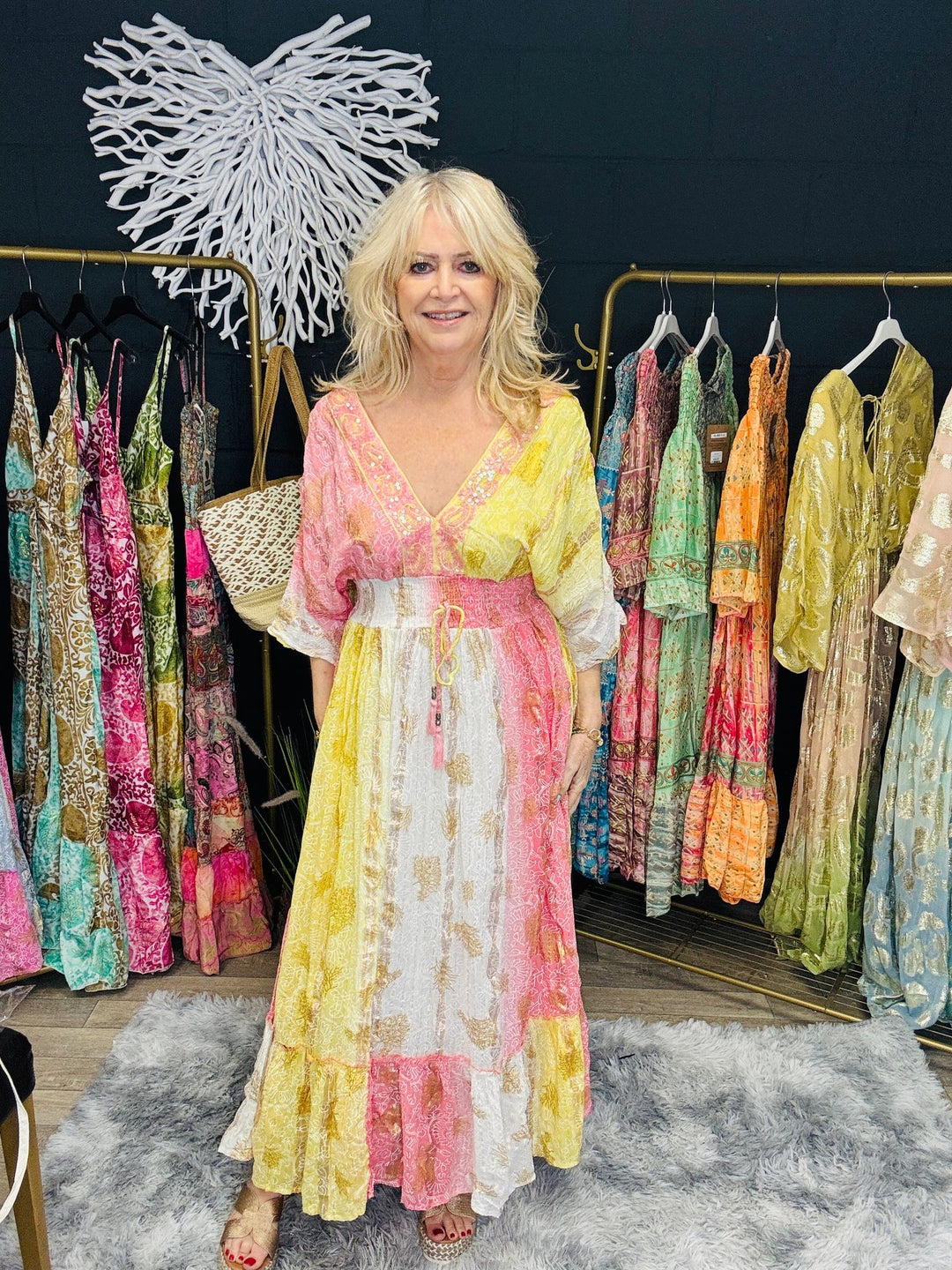 Amoli Maxi dress Pink/ Lemon