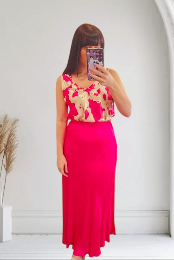 Satin Flair Skirt Cerise