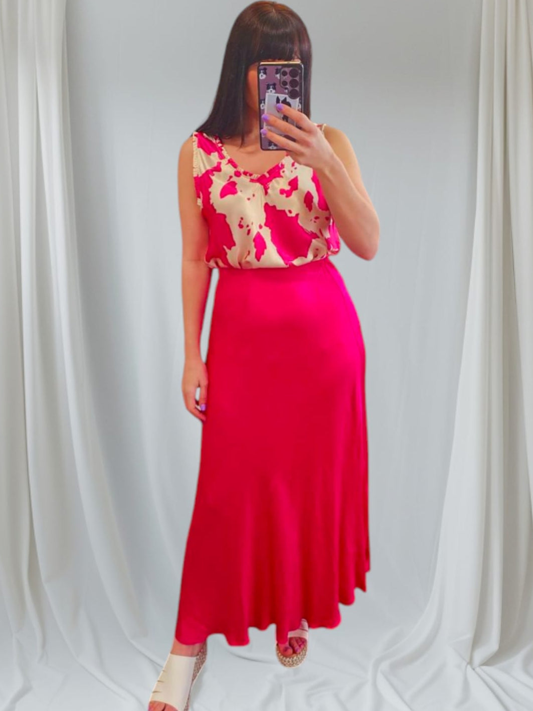 Satin Flair Skirt Cerise