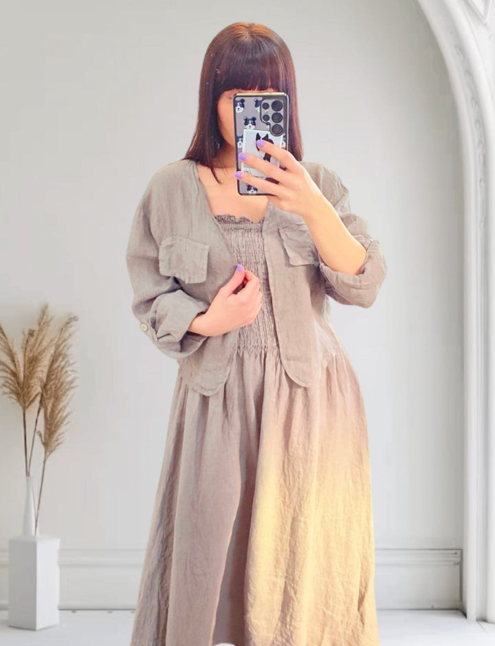 Robyn Linen Dress & Jacket Mocha