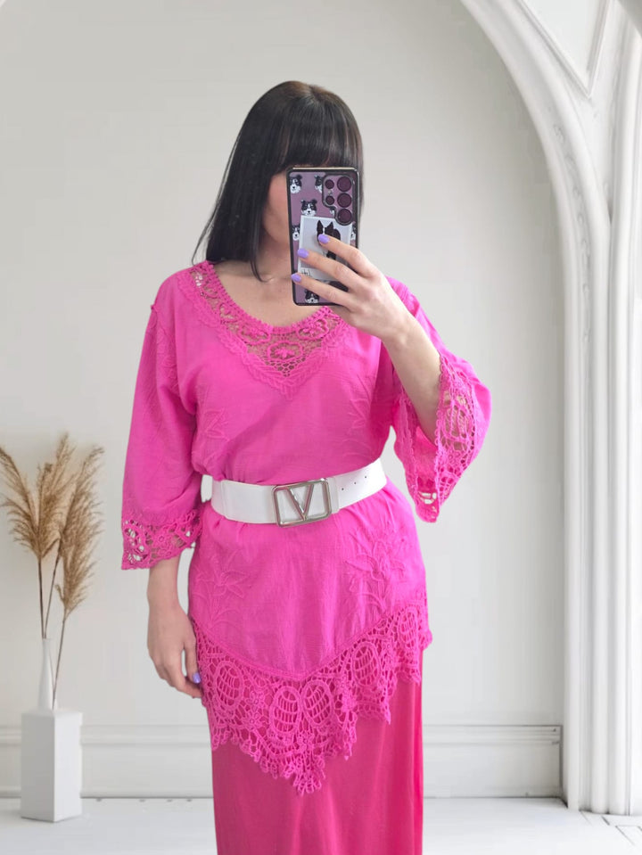 Clorinda Crochet Tunic Fuchsia