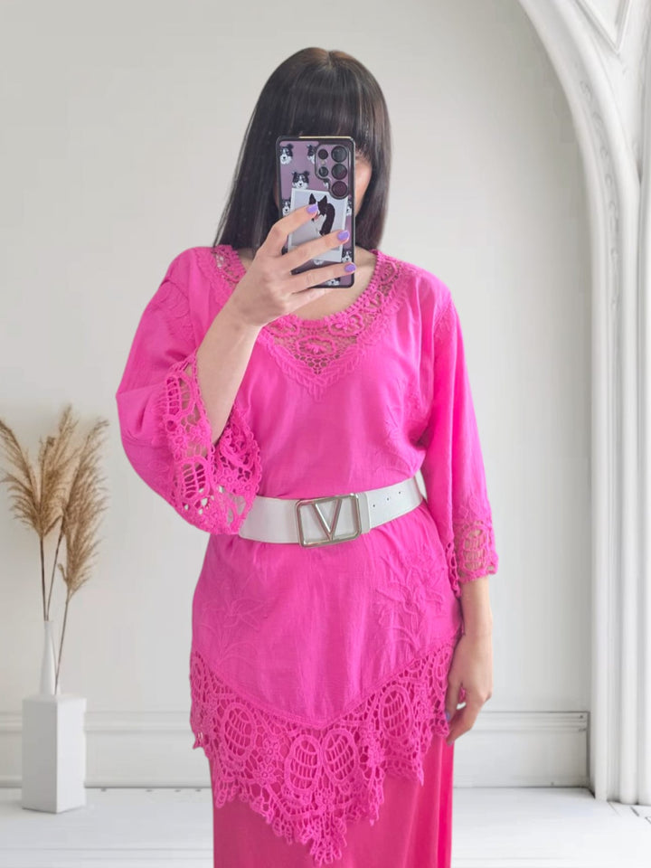 Clorinda Crochet Tunic Fuchsia