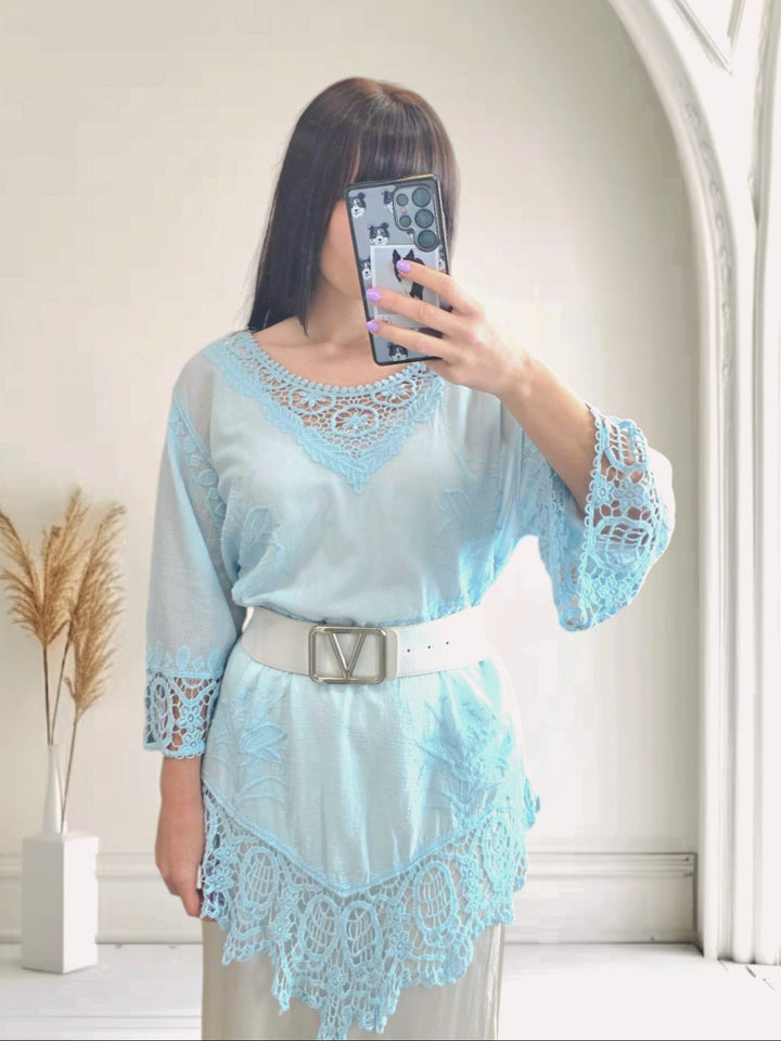 Clorinda Crochet Tunic Baby Blue