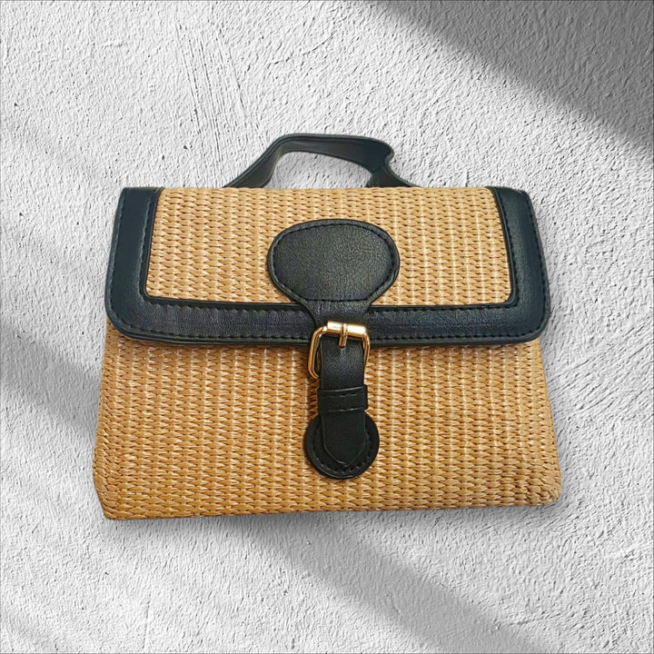 Box Handbag Raffia & Black