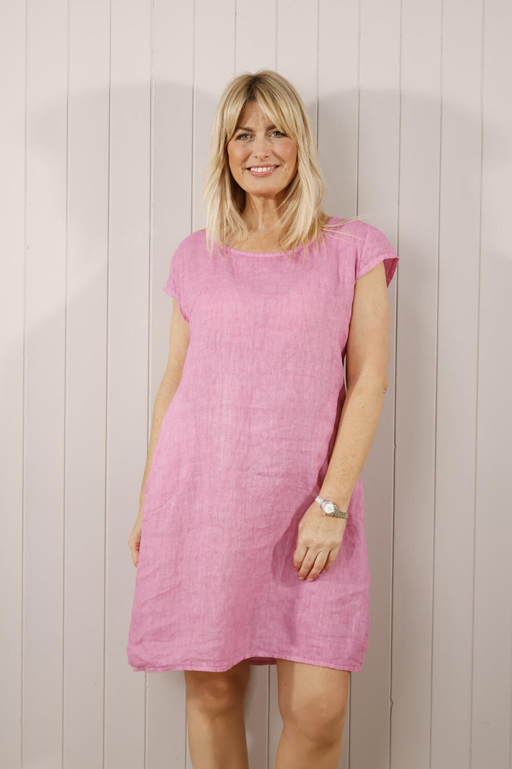 Lottie Linen Pocket Dress Pink