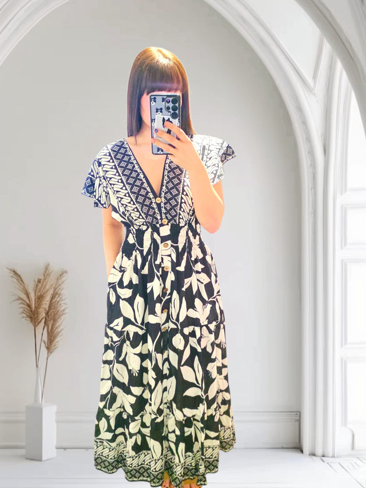 Vera V Neck Maxi Dress Black