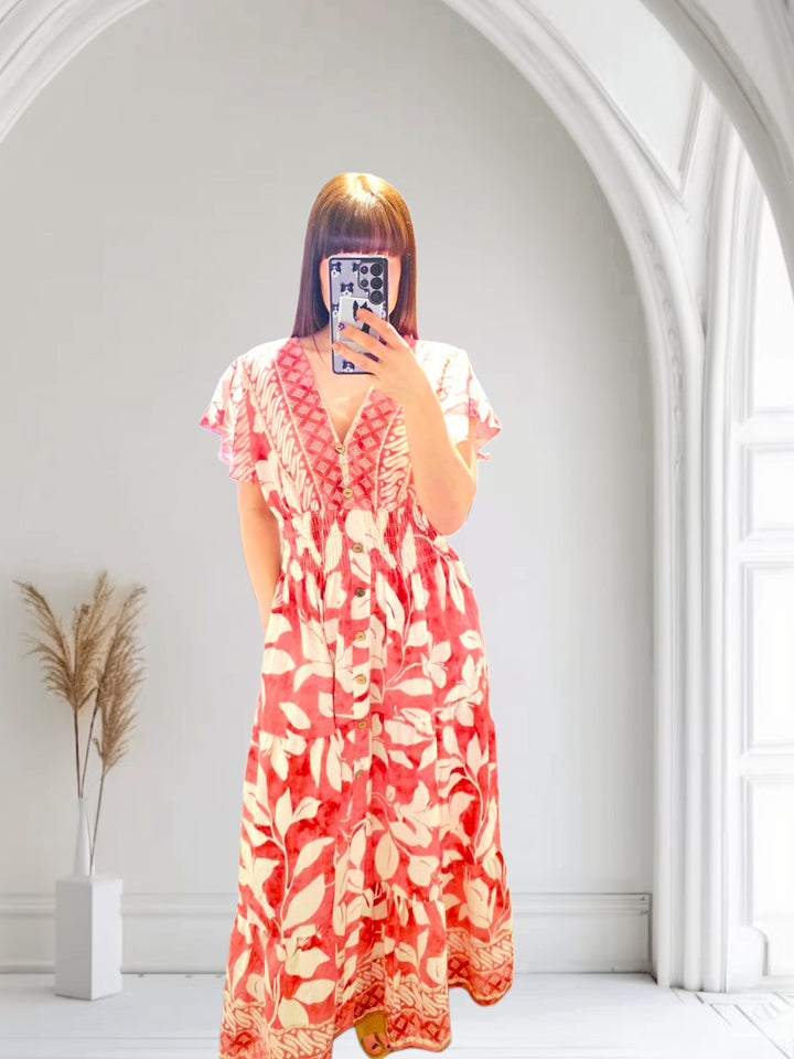 Vera V Neck Maxi Dress Rose